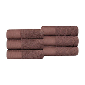 Turkish Cotton Jacquard Herringbone and Solid 6 Piece Hand Towel Set