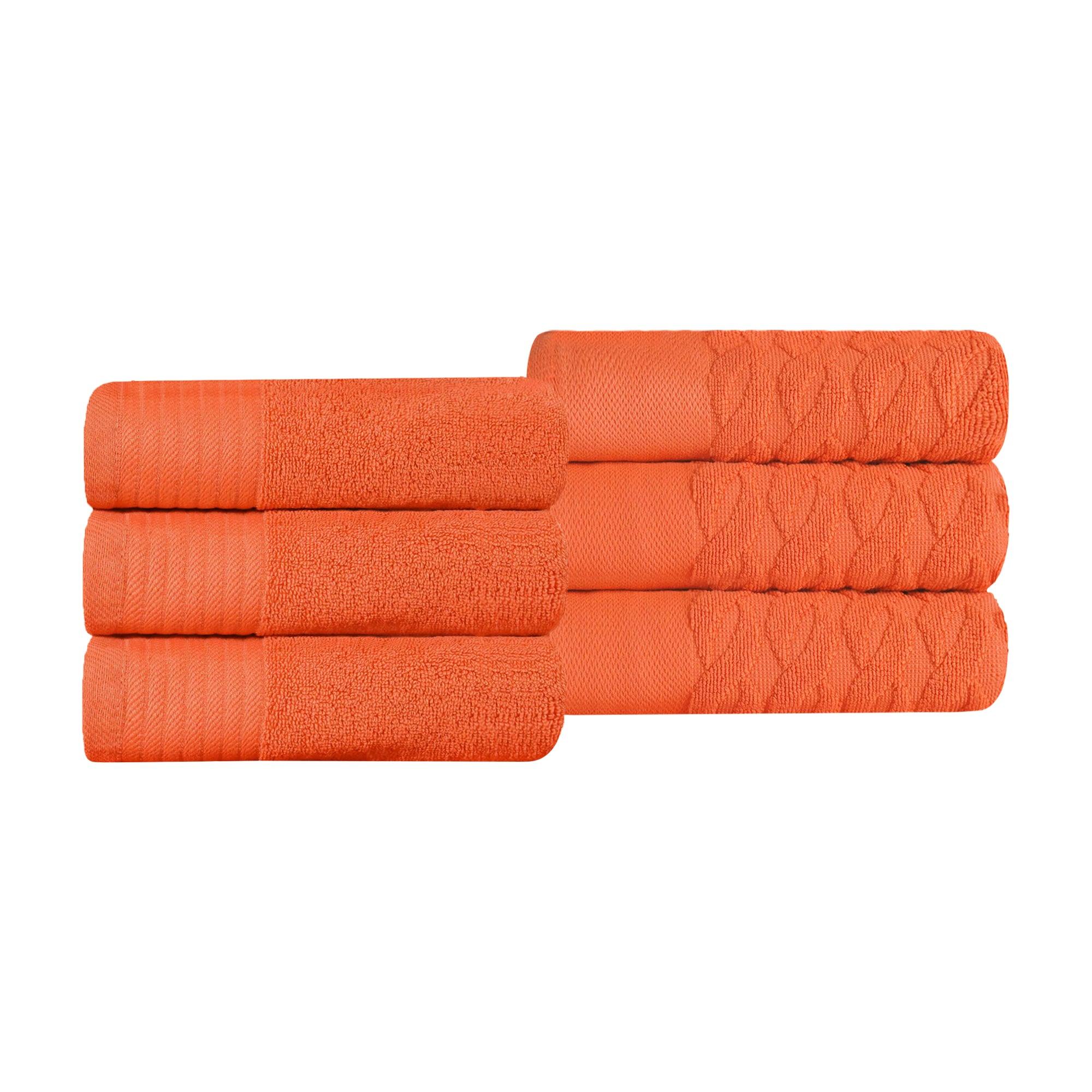 Turkish Cotton Jacquard Herringbone and Solid 6 Piece Hand Towel Set