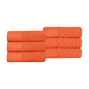 Turkish Cotton Jacquard Herringbone and Solid 6 Piece Hand Towel Set