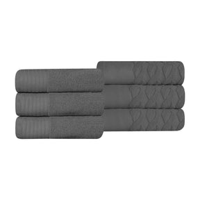 Turkish Cotton Jacquard Herringbone and Solid 6 Piece Hand Towel Set