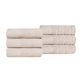 Turkish Cotton Jacquard Herringbone and Solid 6 Piece Hand Towel Set