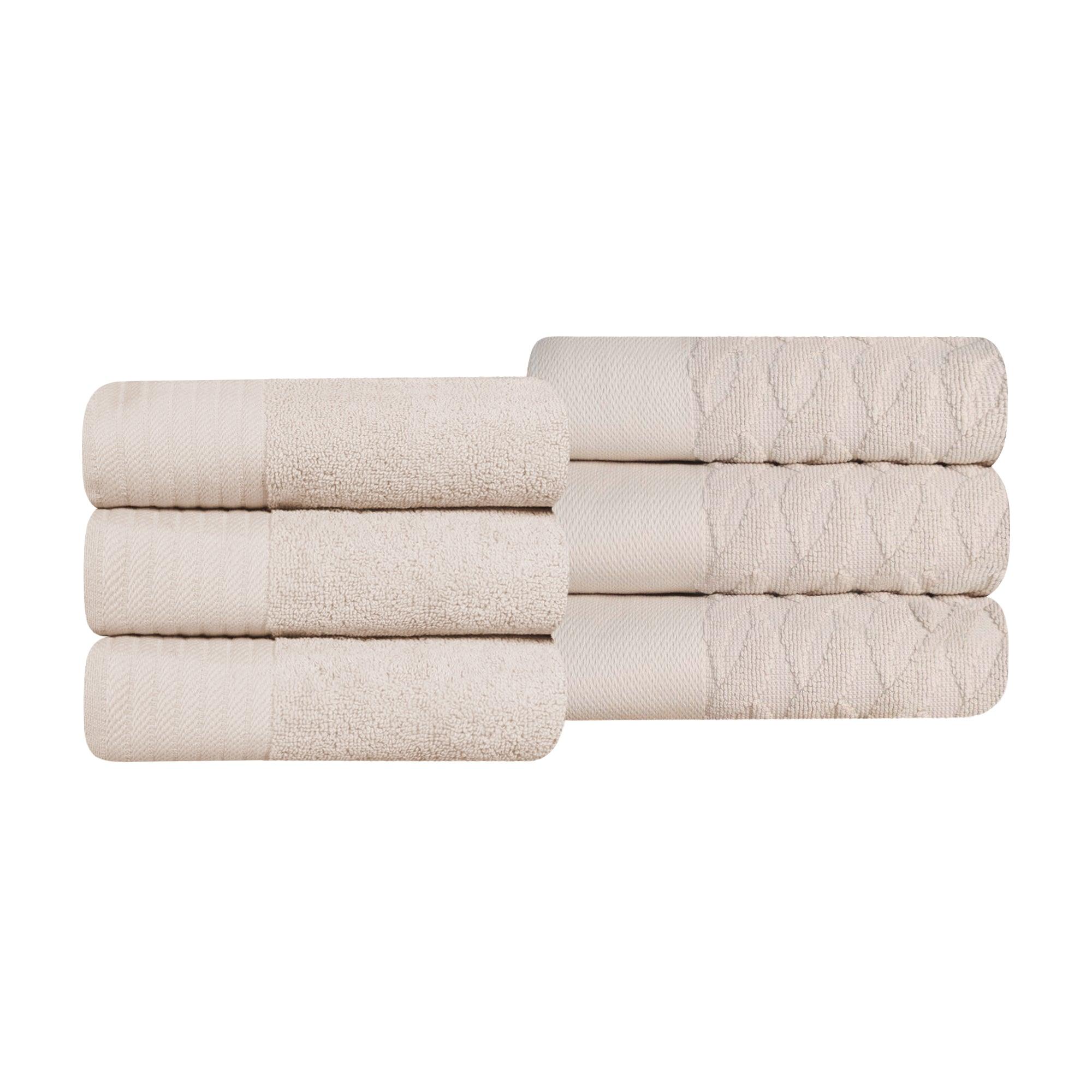 Turkish Cotton Jacquard Herringbone and Solid 6 Piece Hand Towel Set