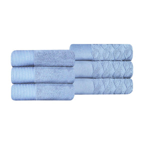 Turkish Cotton Jacquard Herringbone and Solid 6 Piece Hand Towel Set