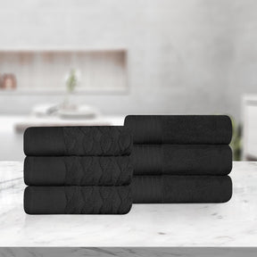 Turkish Cotton Jacquard Herringbone and Solid 6 Piece Hand Towel Set