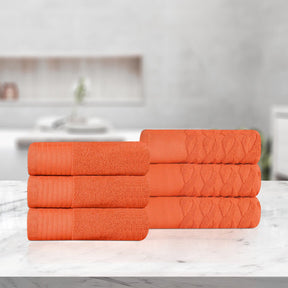 Turkish Cotton Jacquard Herringbone and Solid 6 Piece Hand Towel Set