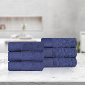 Turkish Cotton Jacquard Herringbone and Solid 6 Piece Hand Towel Set