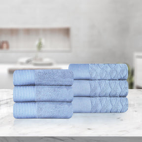 Turkish Cotton Jacquard Herringbone and Solid 6 Piece Hand Towel Set