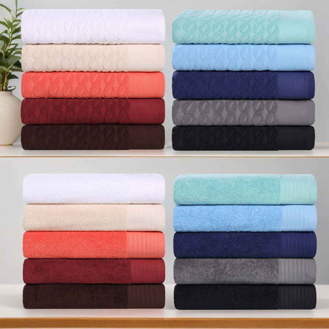 Turkish Cotton Jacquard Herringbone and Solid 8 Piece Towel Set