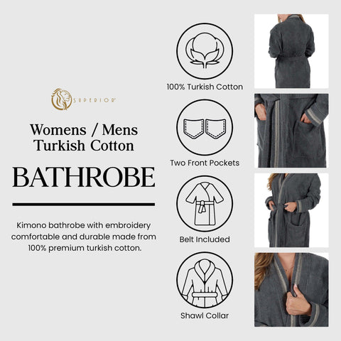 Turkish Cotton Terry Kimono Embroidered Super-Soft Unisex Bathrobe