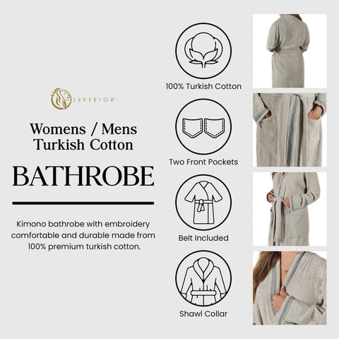 Turkish Cotton Terry Kimono Embroidered Super-Soft Unisex Bathrobe