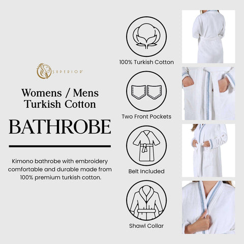 Turkish Cotton Terry Kimono Embroidered Super-Soft Unisex Bathrobe