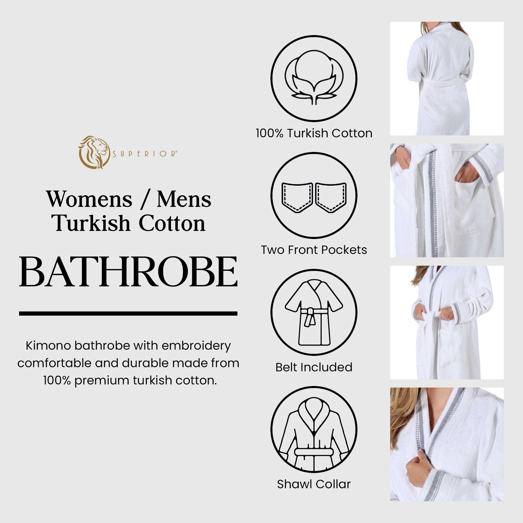 Turkish Cotton Terry Kimono Embroidered Super-Soft Unisex Bathrobe