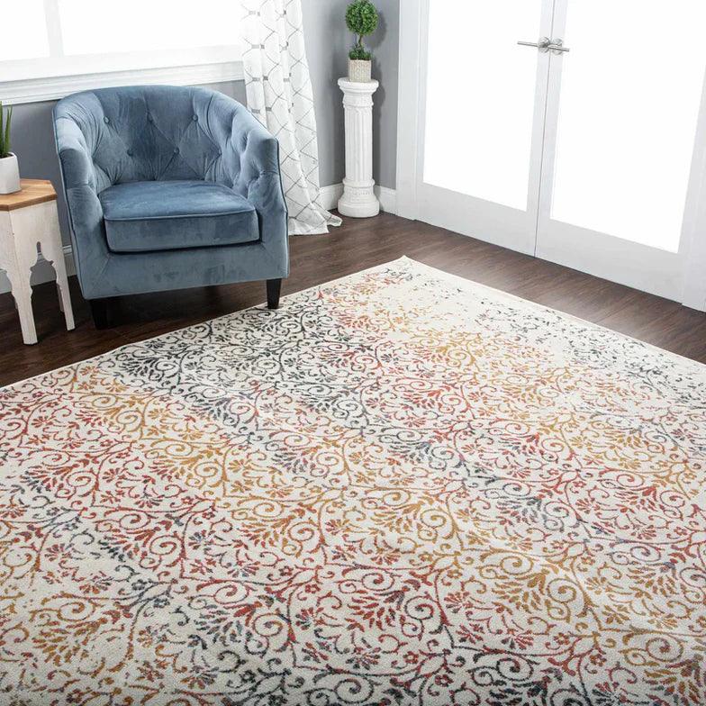 Ulani Distressed Modern Damask Indoor Area Rug Or Runner Bone
