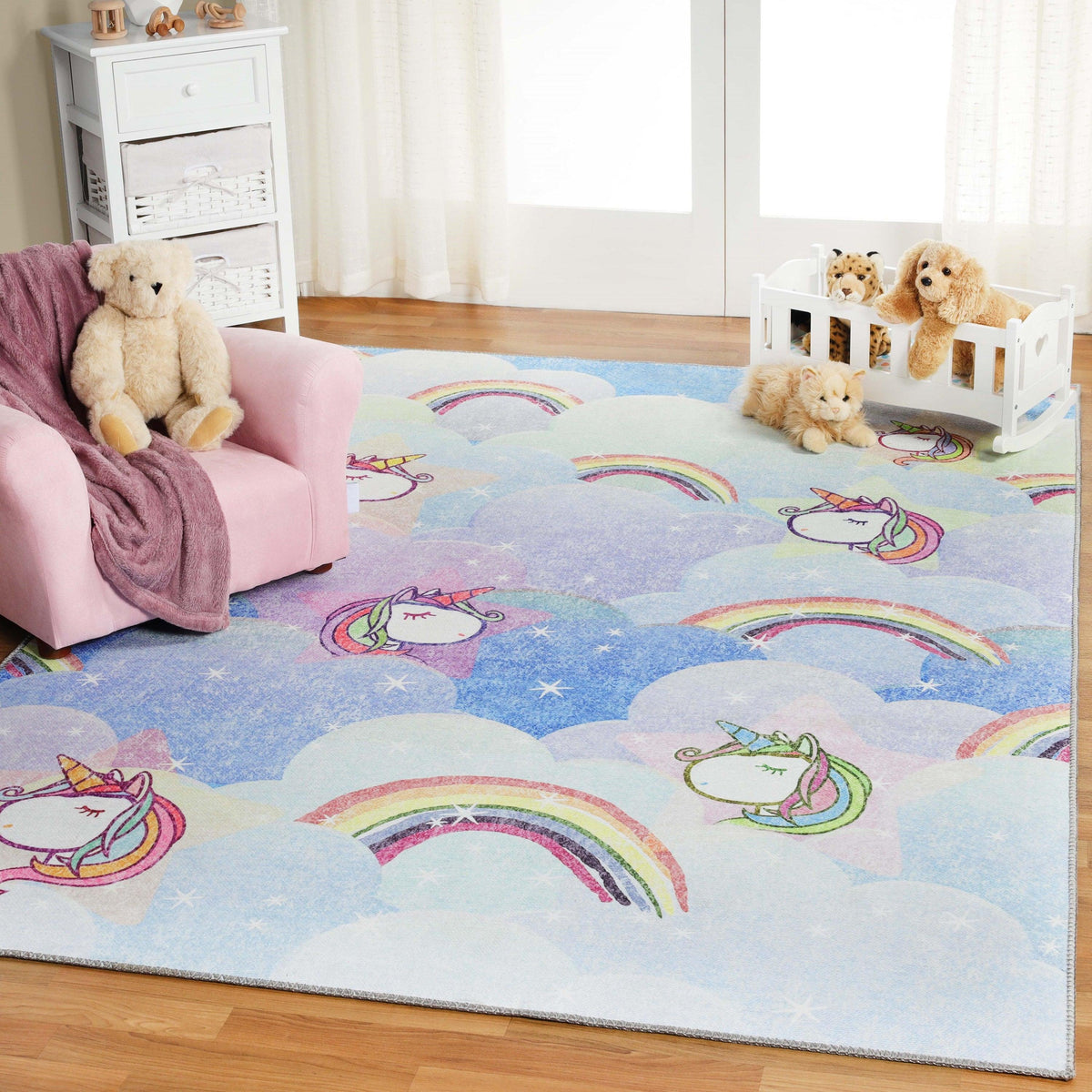 Unicorn Colorful Rainbow Playroom Kids Rugs Indoor Area Rug