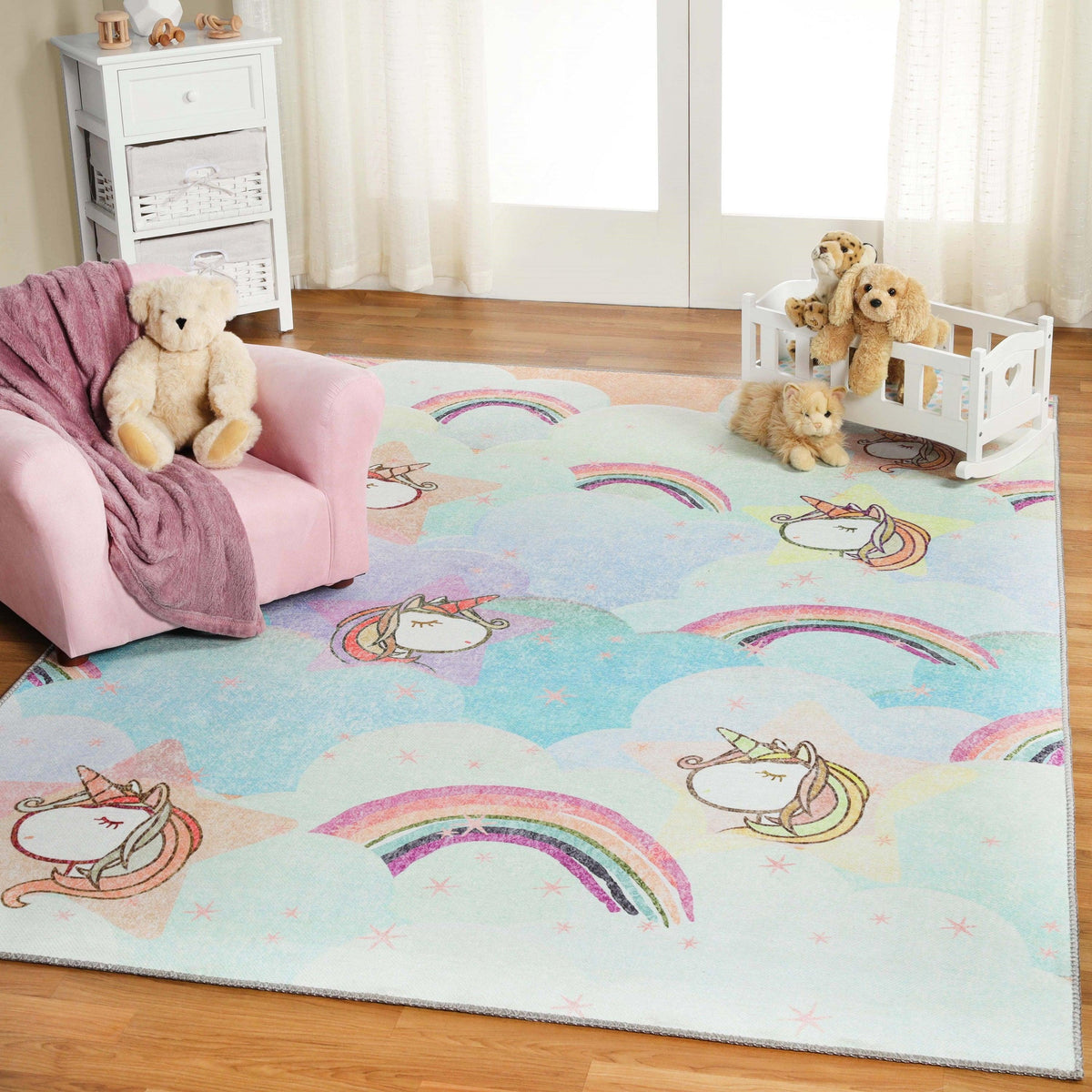 Unicorn Colorful Rainbow Playroom Kids Rugs Indoor Area Rug
