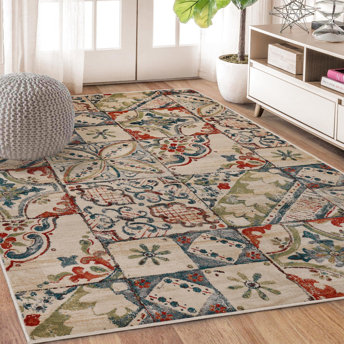 Vanessa Vintage Floral Patchwork Indoor Area Rug Or Runner Rug