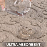 Venere Floral Scroll Textured Machine Washable Bath Rugs, Set of 2