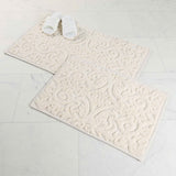 Venere Floral Scroll Textured Machine Washable Bath Rugs, Set of 2