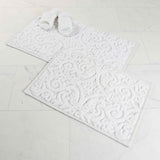 Venere Floral Scroll Textured Machine Washable Bath Rugs, Set of 2