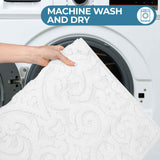 Venere Floral Scroll Textured Machine Washable Bath Rugs, Set of 2