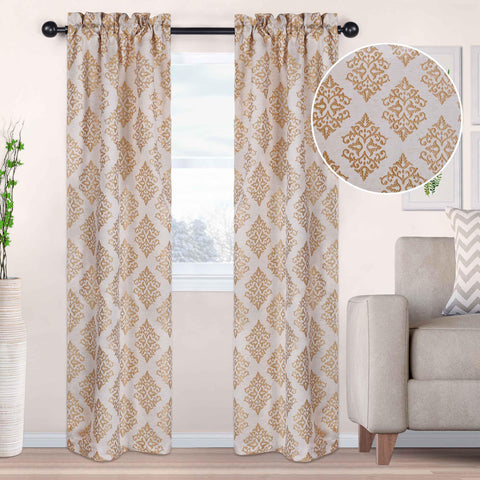 Venetian Damask Jacquard Grommet Traditional Curtain Panel Set
