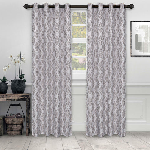 Venetian Damask Jacquard Grommet Traditional Curtain Panel Set