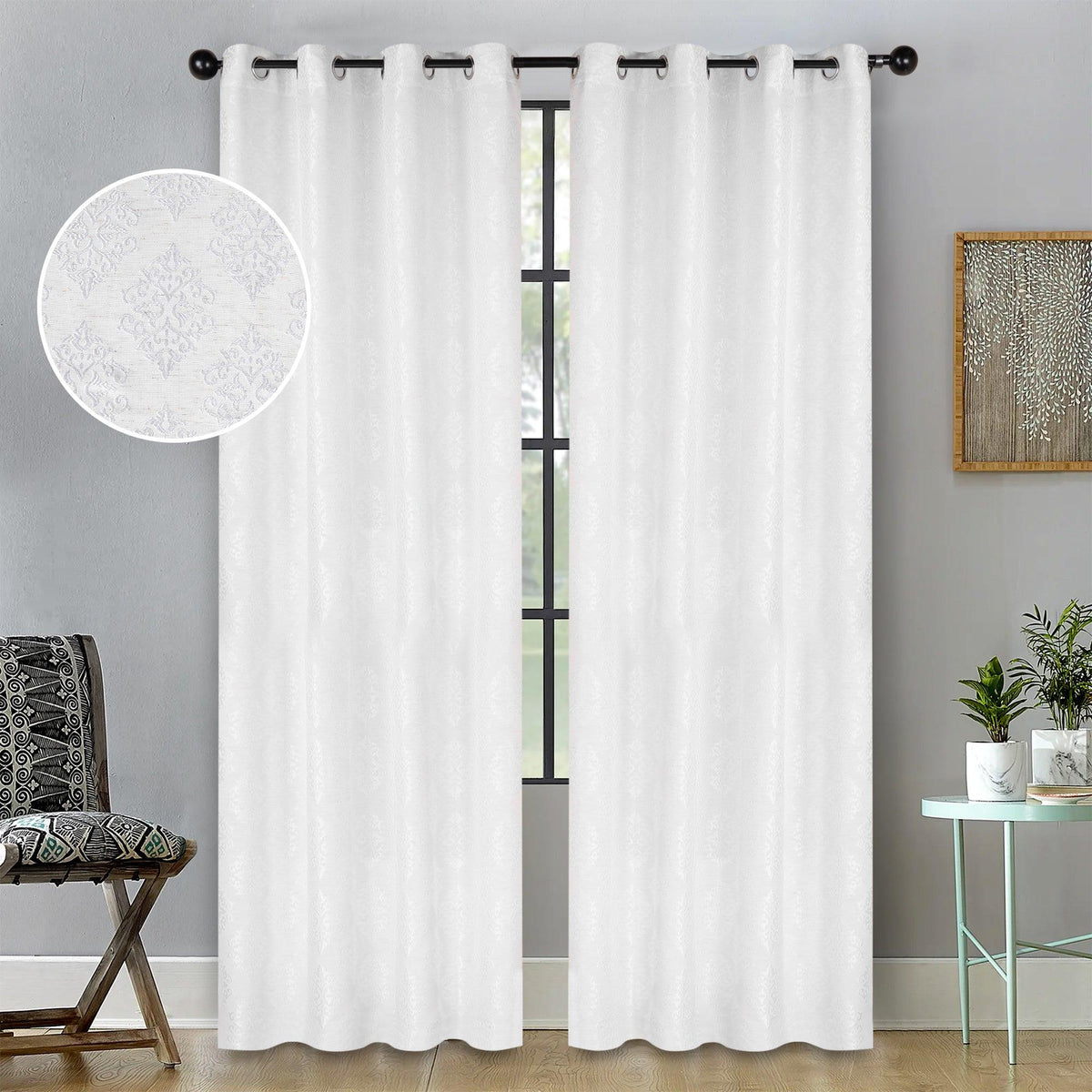 Venetian Damask Jacquard Grommet Traditional Curtain Panel Set