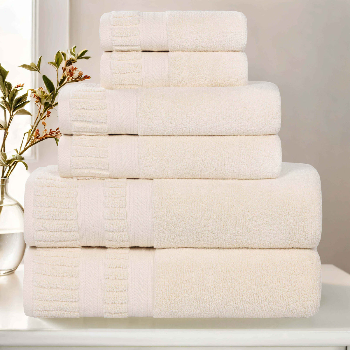 Venice Zero Twist Cotton Medium Weight Absorbent 6 Piece Towel Set