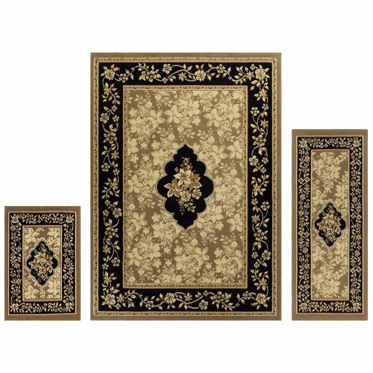 Victorian Inspired Oriental Elton Or Freyberg 3 Piece Area Rug Set