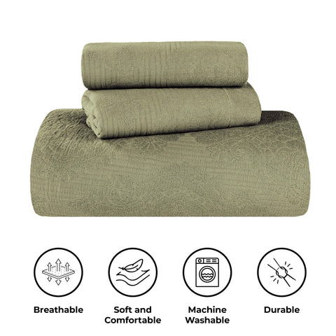 Victory Cotton Matelasse Scrolling Medallion Airy Bedspread Set