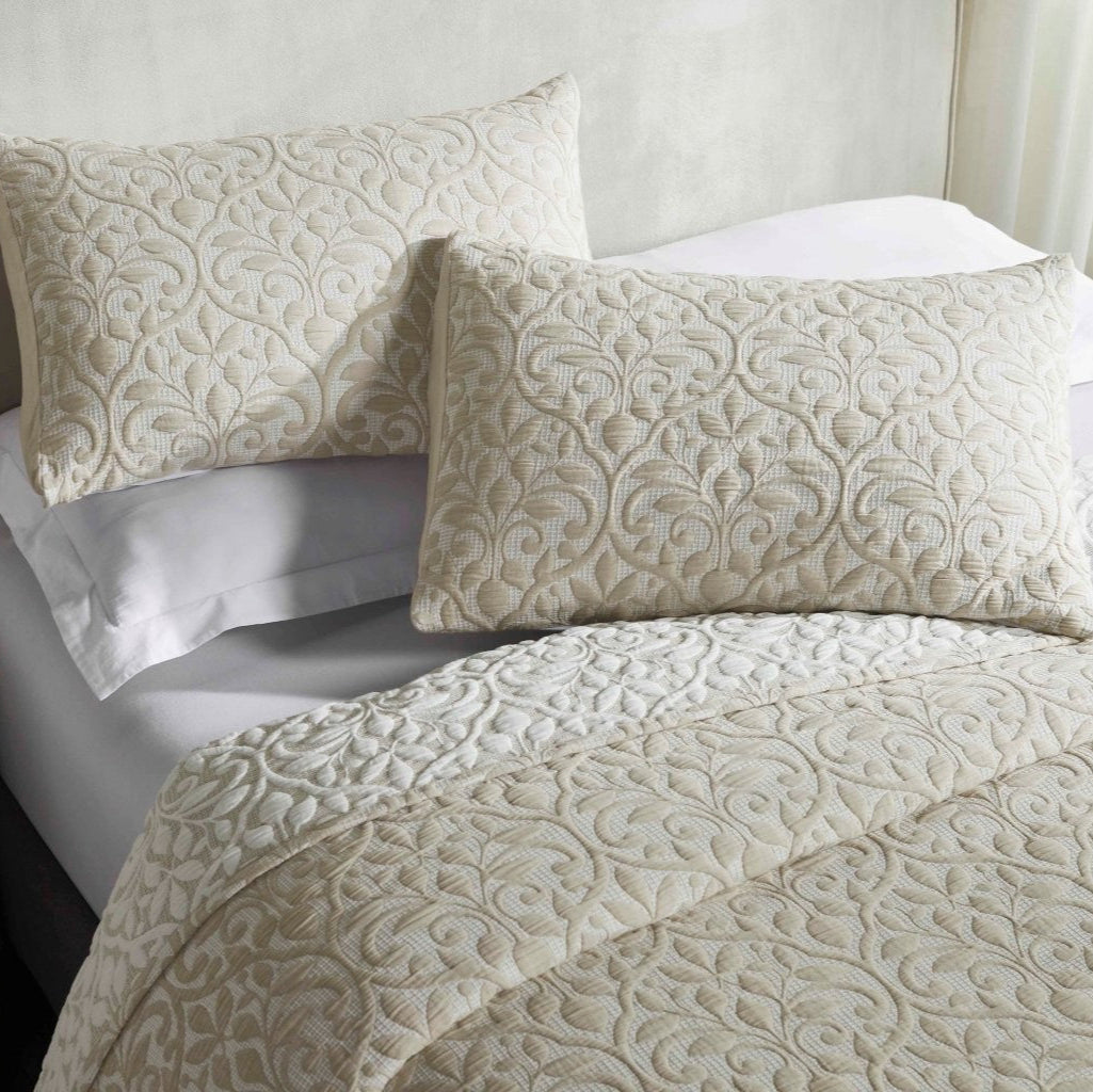 Vineyard Cotton Blend Medium Weight Matelasse Floral Scroll Coverlet