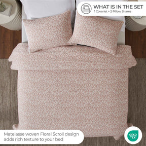 Vineyard Cotton Blend Medium Weight Matelasse Floral Scroll Coverlet
