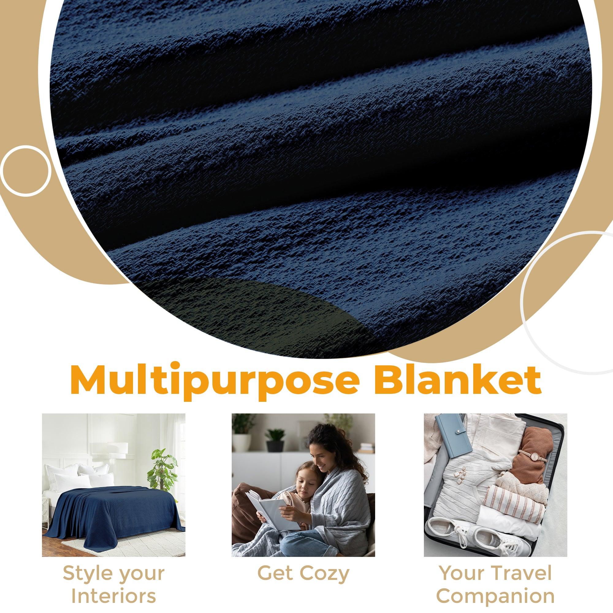 Waffle Weave Honeycomb Knit Soft Solid Textured Cotton Blanket