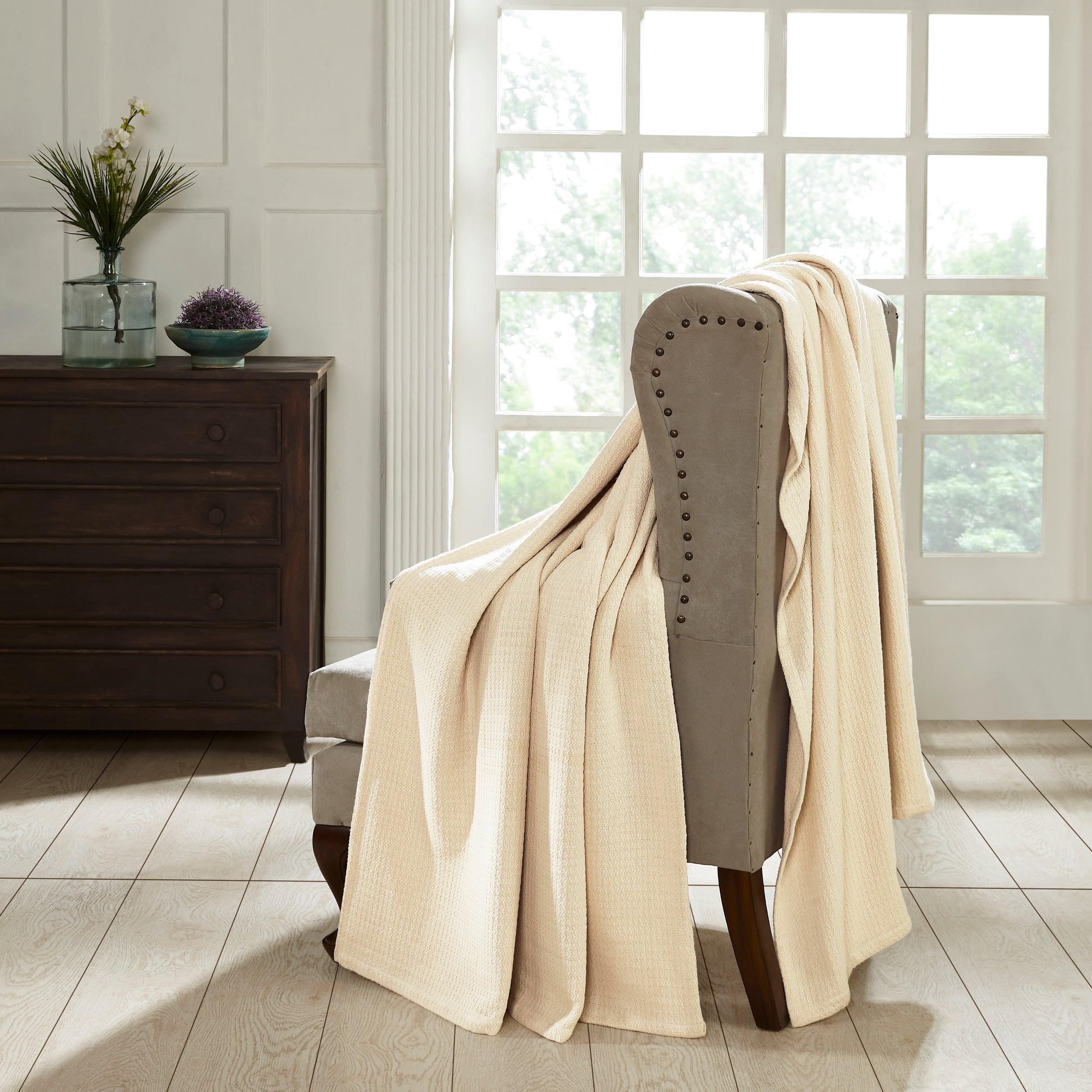 Waffle Weave Honeycomb Knit Soft Solid Textured Cotton Blanket