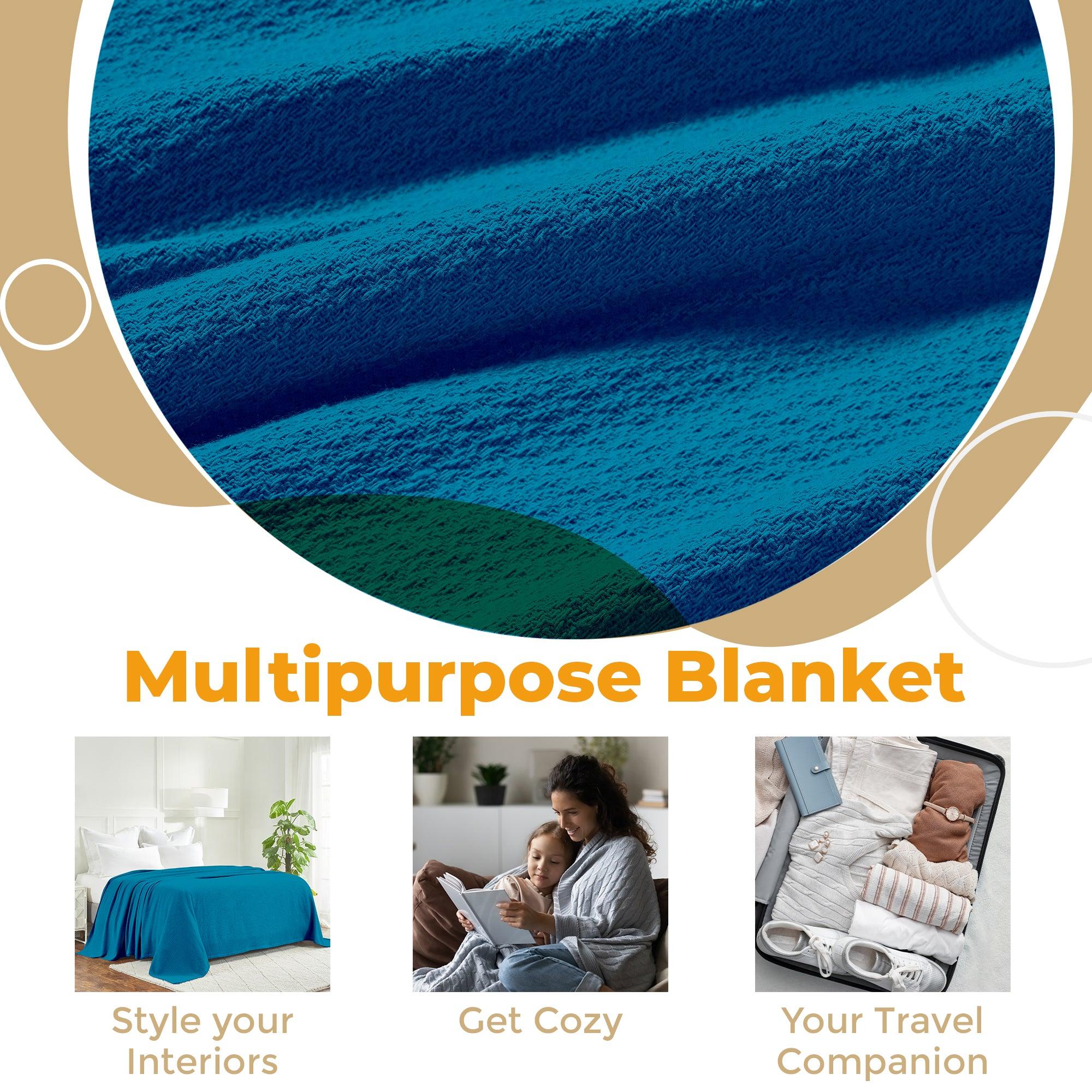 Waffle Weave Honeycomb Knit Soft Solid Textured Cotton Blanket