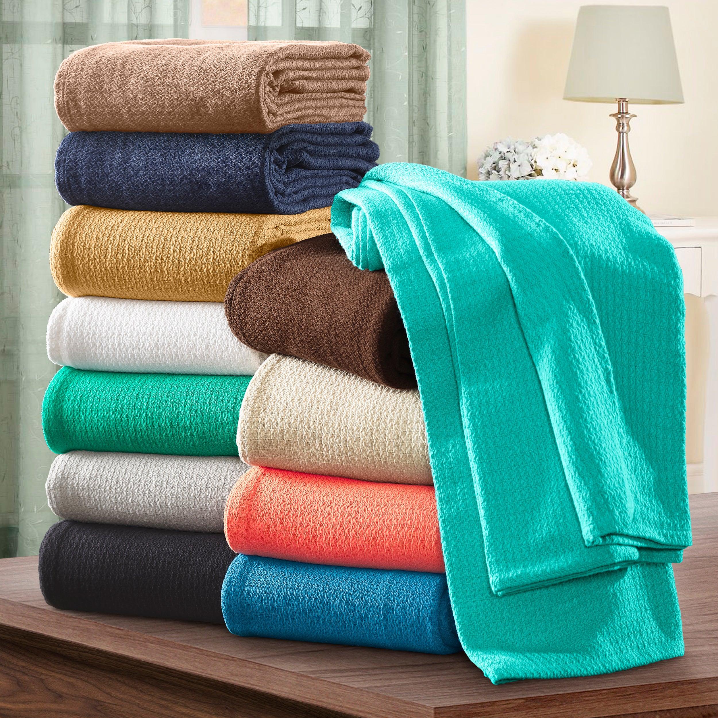 Waffle Weave Honeycomb Knit Soft Solid Textured Cotton Blanket