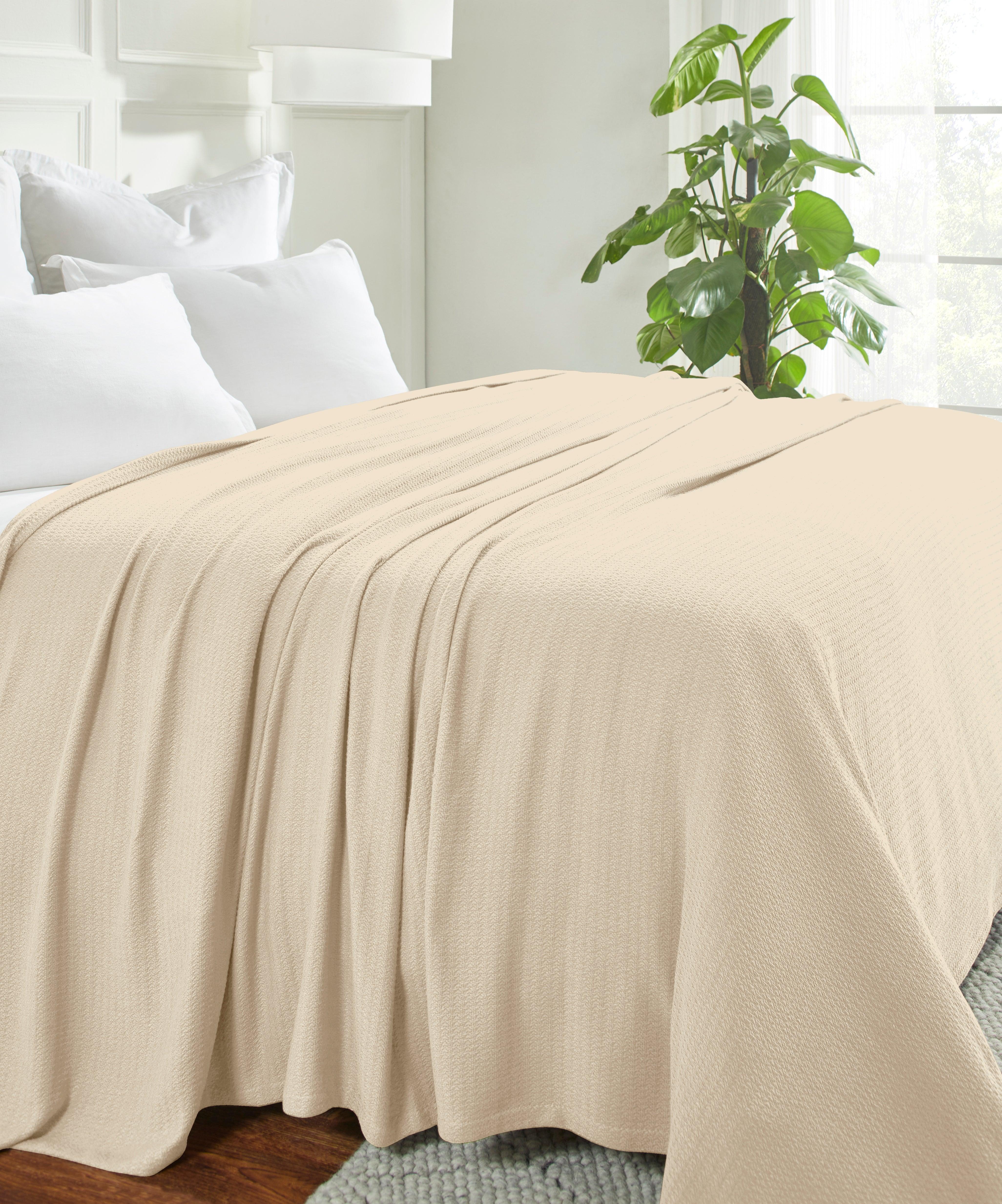Waffle Weave Honeycomb Knit Soft Solid Textured Cotton Blanket
