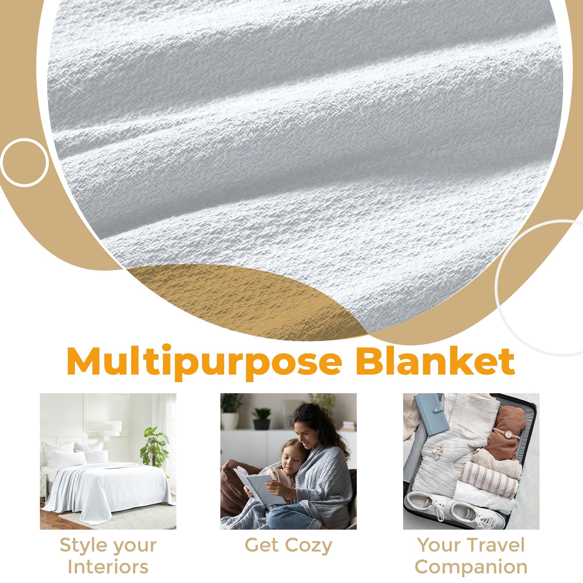 Waffle Weave Honeycomb Knit Soft Solid Textured Cotton Blanket