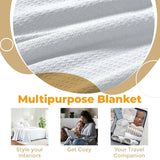 Waffle Weave Honeycomb Knit Soft Solid Textured Cotton Blanket