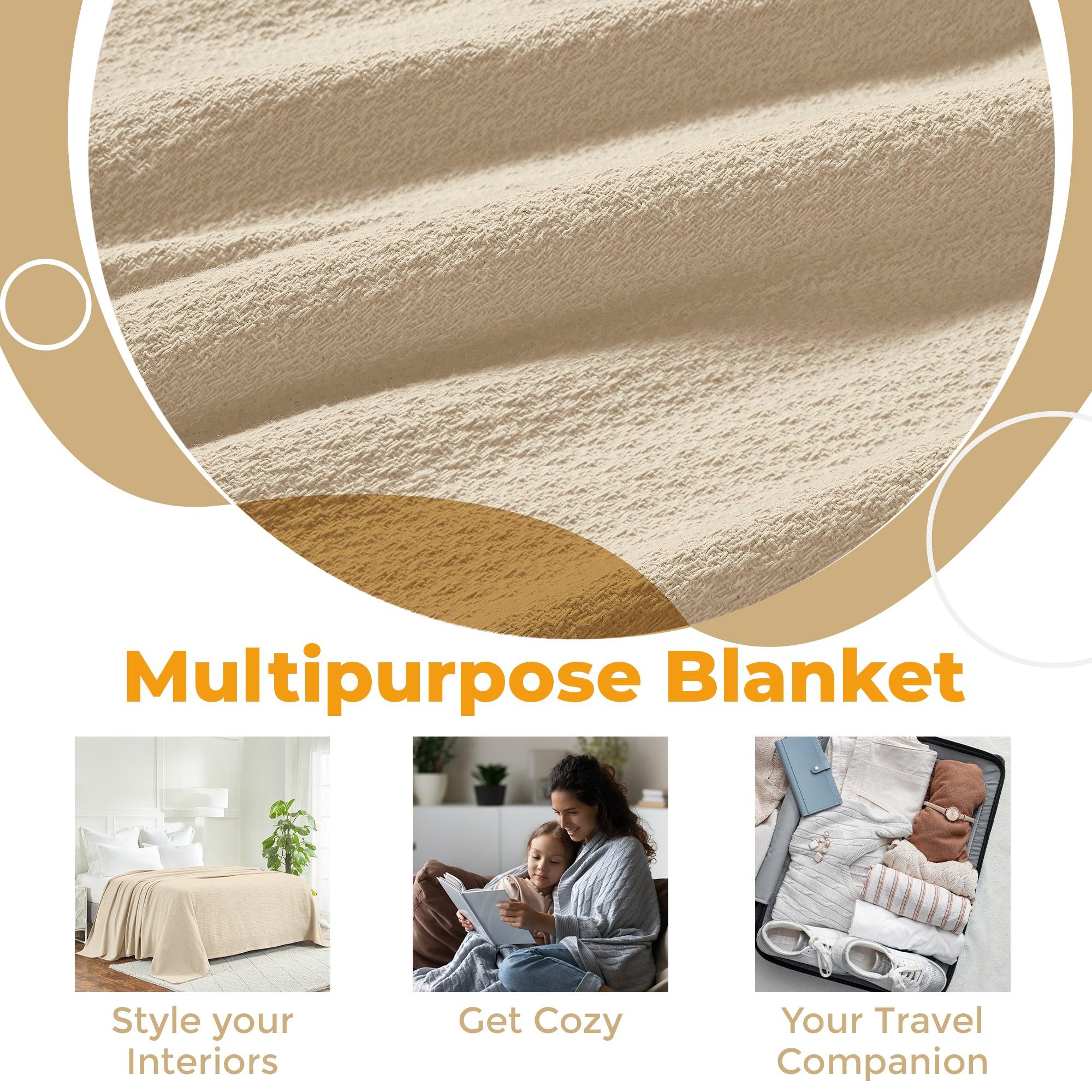 Waffle Weave Honeycomb Knit Soft Solid Textured Cotton Blanket
