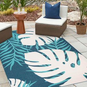 Waikiki Oversized Tropical Leaves Coastal Area Rug Indoor Outdoor Rugs