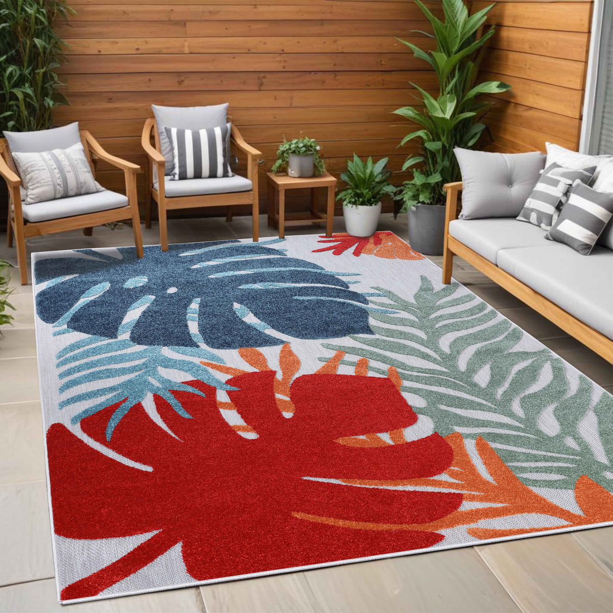 Waikiki Oversized Tropical Leaves Coastal Area Rug Indoor Outdoor Rugs