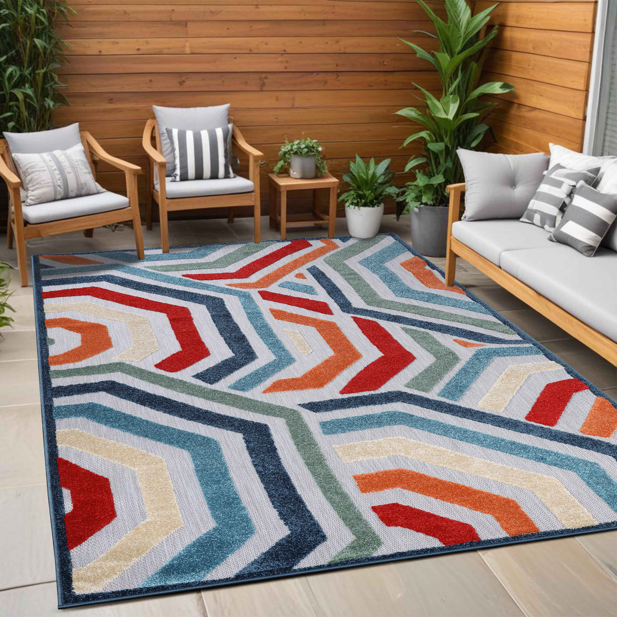 Waimea Geometric Coastal Rugs Indoor Outdoor Area Rug