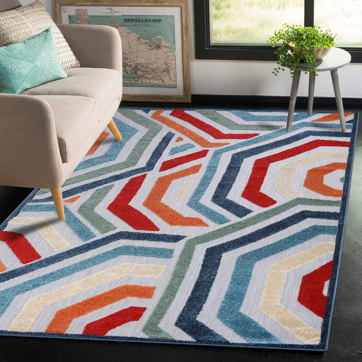 Waimea Geometric Coastal Rugs Indoor Outdoor Area Rug