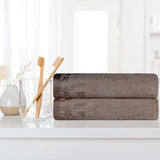 Wisteria Cotton Floral Jacquard Border Bath Towels, Set of 2