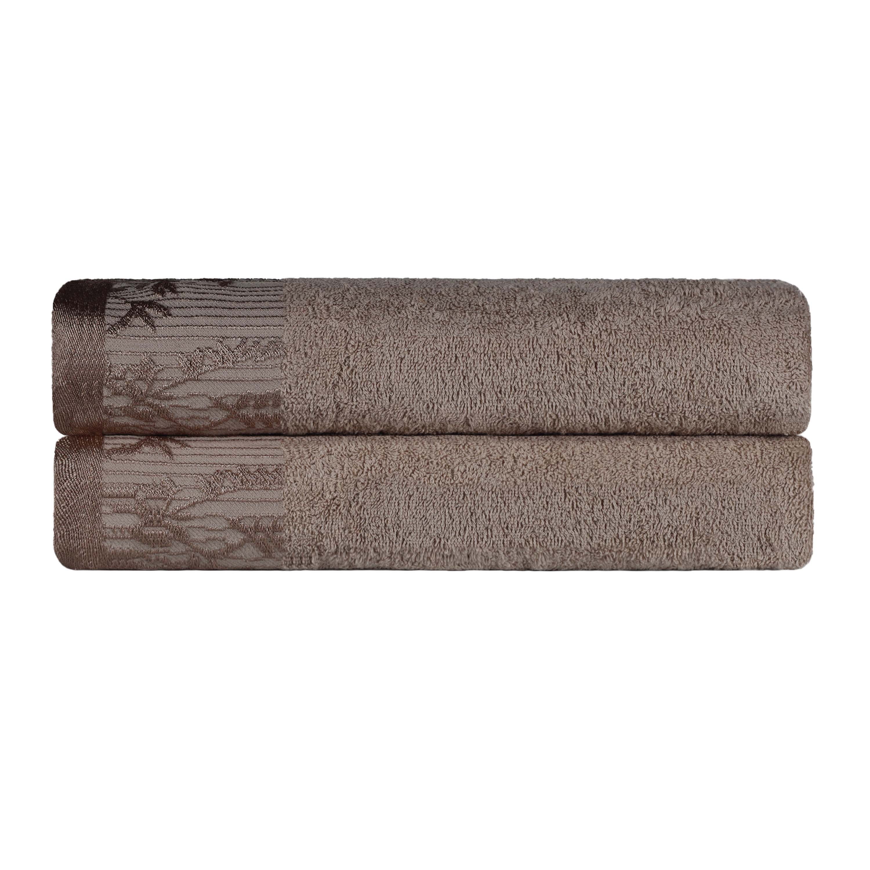 Wisteria Cotton Floral Jacquard Border Bath Towels, Set of 2