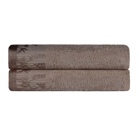 Wisteria Cotton Floral Jacquard Border Bath Towels, Set of 2