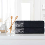 Wisteria Cotton Floral Jacquard Border Bath Towels, Set of 2