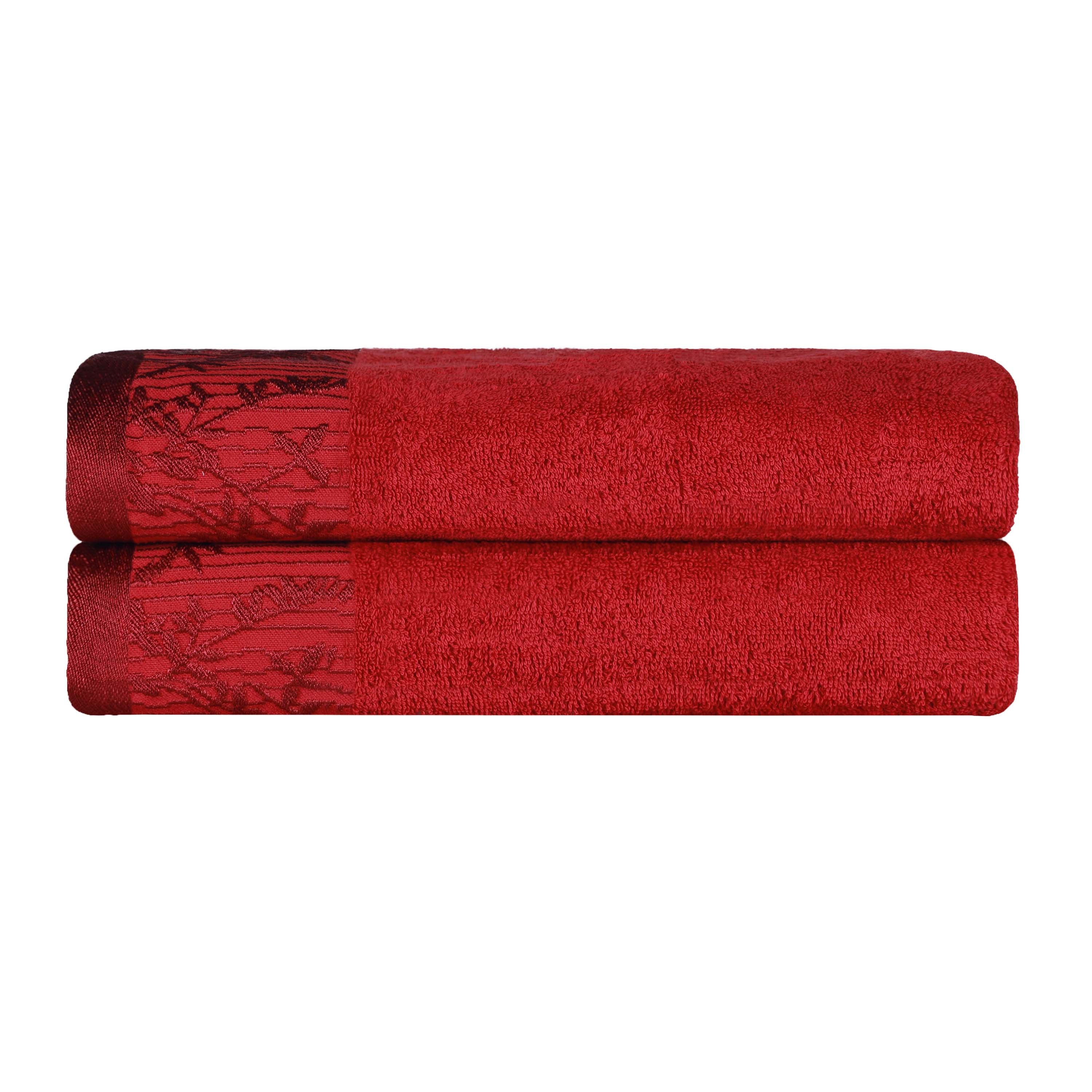 Wisteria Cotton Floral Jacquard Border Bath Towels, Set of 2