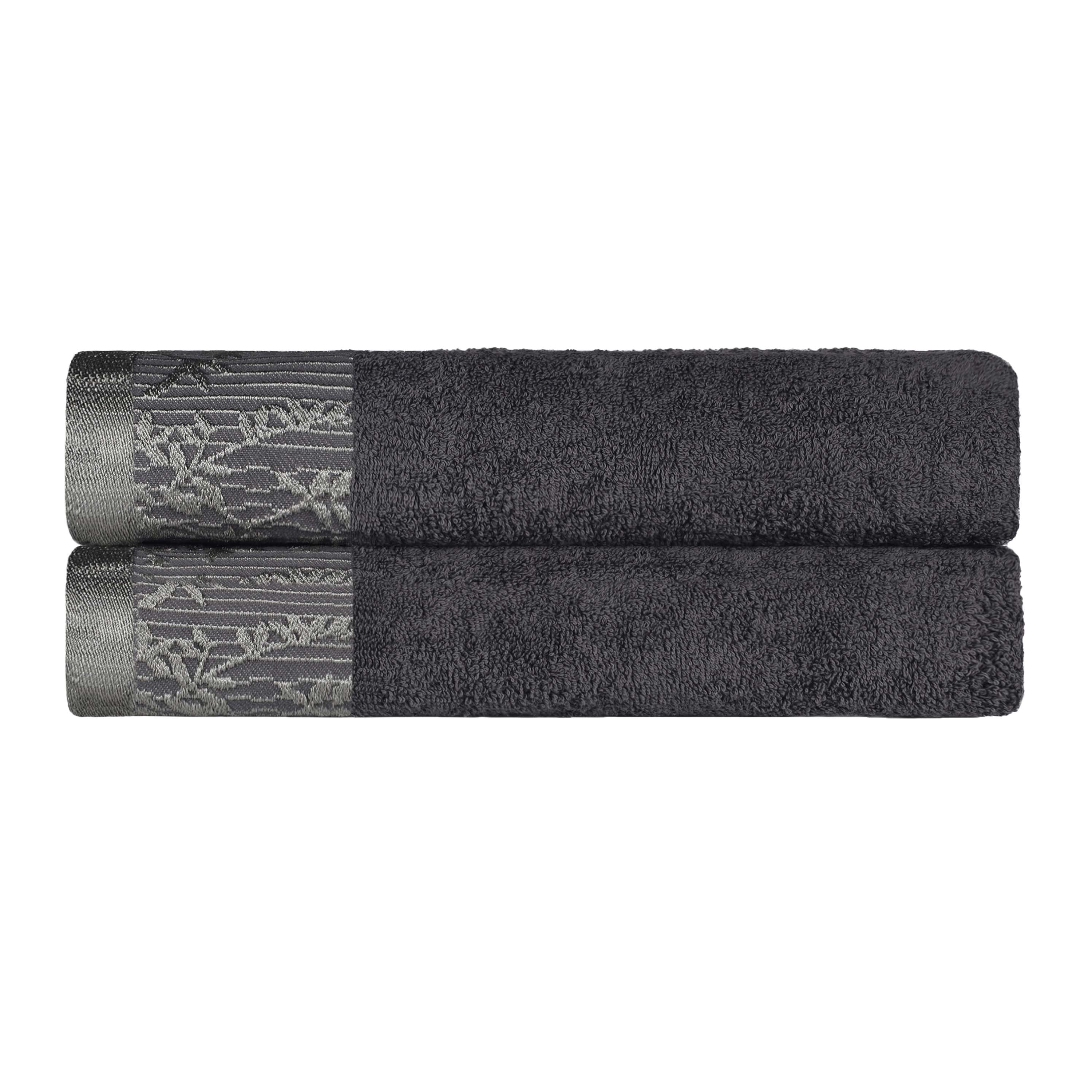 Wisteria Cotton Floral Jacquard Border Bath Towels, Set of 2